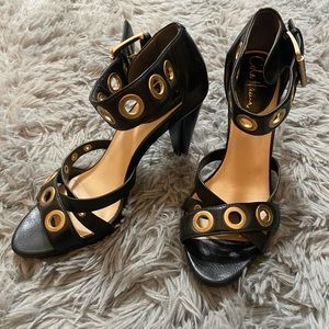 Cole Haan Whitney Black Nike Air Gold Ankle Strap Platform Sandal Size 6